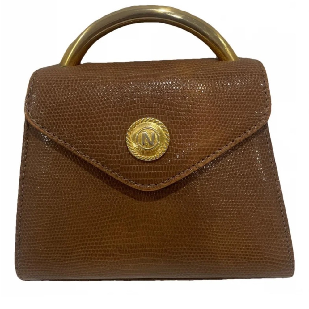 Nipon  Carmel Handbag with Gold Accents